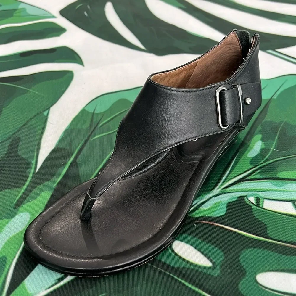 * Donald J Piner, black, leather wedge sandals